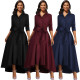 Sexy and fashionable solid color long sleeved white-collar women's dress