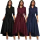 Sexy and fashionable solid color long sleeved white-collar women's dress