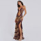Wholesale of European and American style spaghetti strap hollow pleated lace slit dresses