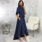 Sexy and fashionable solid color long sleeved white-collar women's dress