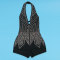 European and American hot diamond deep V-back strap hanging neck jumpsuit shorts