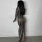 Fashionable New Product Sexy Nightclub Hot Diamond Mesh Transparent Long Sleeve Dress