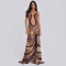 Wholesale of European and American style spaghetti strap hollow pleated lace slit dresses