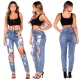 Broken hole slim fit women's jeans, long pants, women's pants, small leg pants