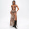 Wholesale of European and American style suspender, hollowed out lace, pleated slit dress