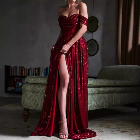 New strapless solid color dress, long skirt