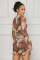 Sexy and fashionable nightclub high stretch mesh round neck printed dress