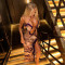 Wholesale of European and American style spaghetti strap hollow pleated lace slit dresses