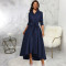 Sexy and fashionable solid color long sleeved white-collar women's dress