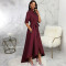 Sexy and fashionable solid color long sleeved white-collar women's dress