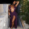 Wholesale of European and American style spaghetti strap hollow pleated lace slit dresses