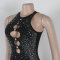 European and American hot stamping hollow hip elastic sleeveless jumpsuit