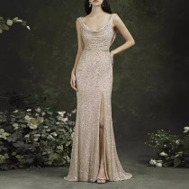 New suspender solid color dress long skirt