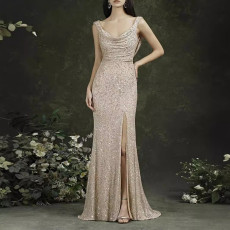 New suspender solid color dress long skirt