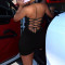 European and American hot diamond deep V-back strap hanging neck jumpsuit shorts
