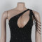 Hot stamping single shoulder hollow bead decoration hip dress