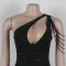 Hot stamping single shoulder hollow bead decoration hip dress