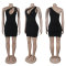 Hot stamping single shoulder hollow bead decoration hip dress
