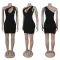 Hot stamping single shoulder hollow bead decoration hip dress
