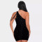Hot stamping single shoulder hollow bead decoration hip dress