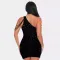 Hot stamping single shoulder hollow bead decoration hip dress