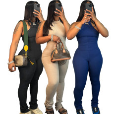 Solid color tight backless hanging neck jumpsuit