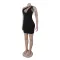Hot stamping single shoulder hollow bead decoration hip dress
