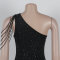 Hot stamping single shoulder hollow bead decoration hip dress