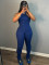Solid color tight backless hanging neck jumpsuit