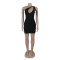 Hot stamping single shoulder hollow bead decoration hip dress