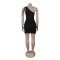 Hot stamping single shoulder hollow bead decoration hip dress