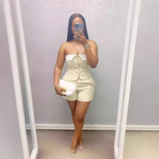 Sexy contrasting collar patchwork strapless two-piece set