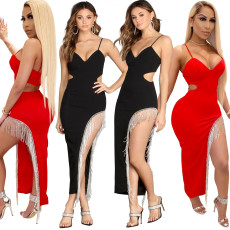 Women's fashion rhinestone sexy suspender nightclub dress dress