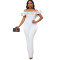 Women's sexy tight solid color one neck ruffle edge off shoulder short sleeved foreign trade jumpsuit