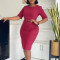 Summer New Fashion Solid Color OL Tunle Hip Pack African European and American Dress