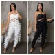 Sexy suspender neck tie short top paired with slim pants two-piece set for women