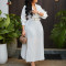 New Fashionable Collar Long Sleeve High Waist Style Folded Solid Color African Dress