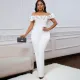 Women's sexy tight solid color one neck ruffle edge off shoulder short sleeved foreign trade jumpsuit