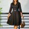 Autumn and Winter New Fashionable V-neck Solid Color Large Skirt High Waist African Dress