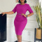 Summer New Fashion Solid Color OL Tunle Hip Pack African European and American Dress