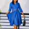 Autumn and Winter New Fashionable V-neck Solid Color Large Skirt High Waist African Dress