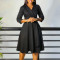 Autumn and Winter New Fashionable V-neck Solid Color Large Skirt High Waist African Dress