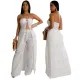 Sexy two-piece women's fashionable lace up top paired with loose wide leg pants set