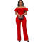 Women's sexy tight solid color one neck ruffle edge off shoulder short sleeved foreign trade jumpsuit