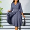 Autumn and Winter New Fashionable V-neck Solid Color Large Skirt High Waist African Dress