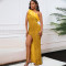 New Fashion Style Slant Collar Banquet High Waist Split Long Dress Sparkling Dress