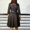 Autumn and Winter New Fashionable V-neck Solid Color Large Skirt High Waist African Dress