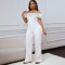 Women's sexy tight solid color one neck ruffle edge off shoulder short sleeved foreign trade jumpsuit