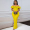 Women's sexy tight solid color one neck ruffle edge off shoulder short sleeved foreign trade jumpsuit