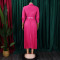 New Fashionable Collar Long Sleeve High Waist Style Folded Solid Color African Dress